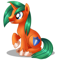 Size: 2640x2768 | Tagged: safe, artist:alanymph, oc, oc only, oc:shield blitzer, pony, unicorn, high res, male, simple background, sitting, solo, stallion, transparent background