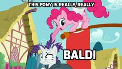 Size: 1024x576 | Tagged: safe, edit, edited screencap, screencap, pinkie pie, rarity, earth pony, pony, unicorn, a friend in deed, g4, it isn't the mane thing about you, bad hair, female, mare, raribald, text