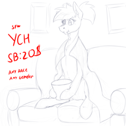 Size: 2000x2000 | Tagged: safe, artist:twotail813, oc, oc only, rcf community, advertisement, commission, cute, high res, ice, monochrome, sketch, spoon, your character here