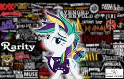 Size: 7000x4466 | Tagged: safe, rarity, pony, unicorn, g4, it isn't the mane thing about you, absurd resolution, ac/dc, aerosmith, airbourne, alternate hairstyle, avenged sevenfold, beatsteaks, black sabbath, blink 182, bullet for my valentine, cheap trick (band), dad rock, daft punk, dead kennedys, def leppard, disturbed (band), dokken, fall out boy, female, foo fighters, green day, guns n roses, hard rock, hard rock cafe, heavy metal, iron maiden, judas priest, kamelot, kiss (band), led zeppelin, linkin park, lynyrd skynyrd, mare, megadeth, metal, metallica, muse, nine inch nails, nirvana, panic! at the disco, pantera, placebo, puddle of mudd, punk, raripunk, rock (music), rocker, solo, sum 41, system of a down, the beatles, the clash, the cure, the doors, the kinks, the prodigy