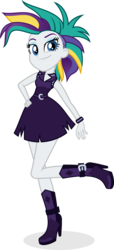 Size: 3918x8622 | Tagged: safe, artist:punzil504, rarity, equestria girls, g4, it isn't the mane thing about you, absurd resolution, alternate hairstyle, boots, clothes, dress, equestria girls interpretation, female, hand on hip, high heel boots, looking at you, miniskirt, raised leg, raripunk, scene interpretation, shoes, short hair, simple background, skirt, smiling, solo, that was fast, transparent background, vector