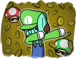 Size: 1130x878 | Tagged: safe, artist:techreel, pony, 1000 hours in ms paint, dab, luigi, male, mario, meme, ms paint, ponified, simple background, solo, super mario bros., transparent background