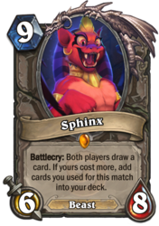 Size: 400x569 | Tagged: safe, artist:imalou, the sphinx, sphinx, daring done?, g4, beast, card, crossover, hearthstone, legendary, trading card, trading card game, warcraft