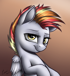 Size: 968x1049 | Tagged: safe, artist:deltauraart, derpy hooves, pegasus, pony, g4, it isn't the mane thing about you, alternate hairstyle, derpunk, female, looking at you, mare, short hair, smiling, solo
