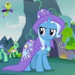 Size: 720x720 | Tagged: safe, screencap, frenulum (g4), lokiax, soupling, trixie, changedling, changeling, pony, g4, to change a changeling, cropped, solo focus