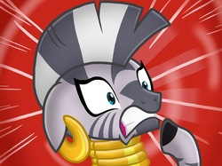 Size: 2732x2048 | Tagged: safe, artist:justsomepainter11, zecora, zebra, g4, it isn't the mane thing about you, female, floppy ears, frown, high res, reaction, red background, scene interpretation, shocked, show accurate, simple background, solo, wide eyes