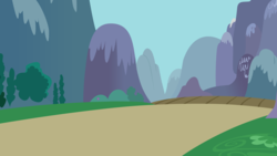 Size: 8000x4500 | Tagged: safe, artist:craftybrony, g4, swarm of the century, absurd resolution, background, dirt road, flower, grass, mountain, road, scenery, tree, vector