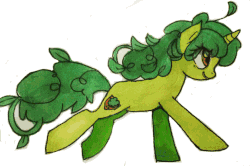 Size: 629x417 | Tagged: safe, artist:foresart, oc, oc only, pony, unicorn, g4, animated, female, frame by frame, gif, green pony, mare, marker drawing, run cycle, running, simple background, smiling, solo, traditional animation, white background