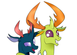 Size: 1936x1400 | Tagged: safe, artist:squipycheetah, pharynx, thorax, changedling, changeling, g4, to change a changeling, brothers, changedling brothers, cropped, cute, duo, duo male, hug, king thorax, looking at each other, male, prince pharynx, simple background, transparent background