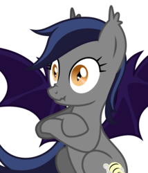 Size: 1712x2000 | Tagged: safe, artist:inudewaruika, oc, oc only, oc:echo, bat pony, pony, crossed arms, female, mare, scrunchy face, simple background, solo, spread wings, transparent background, wings