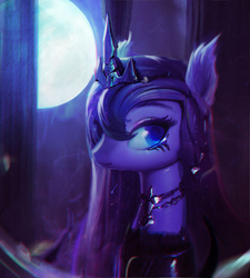 Size: 1961x2177 | Tagged: safe, artist:lmgchikess, princess luna, alicorn, pony, g4, female, jewelry, looking at you, mare, moon, regalia, smiling, solo