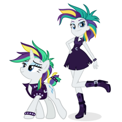 Size: 1475x1475 | Tagged: safe, artist:lifes-remedy, artist:punzil504, rarity, pony, unicorn, equestria girls, g4, it isn't the mane thing about you, alternate hairstyle, boots, clothes, dress, equestria girls interpretation, female, high heel boots, jacket, mare, miniskirt, raripunk, self ponidox, shoes, skirt