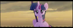 Size: 1342x532 | Tagged: safe, screencap, twilight sparkle, alicorn, pony, g4, my little pony: the movie, bipedal, cute, female, lidded eyes, mare, open mouth, rainbow (song), smiling, solo, staff, staff of sacanas, twilight sparkle (alicorn)