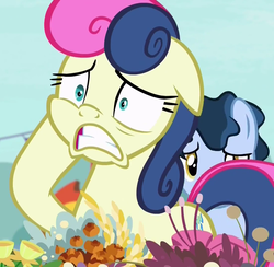 Size: 1105x1079 | Tagged: safe, screencap, bon bon, sweetie drops, g4, it isn't the mane thing about you, cropped, faic, flower