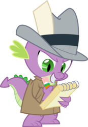 Size: 4431x6400 | Tagged: safe, artist:fruft, spike, dragon, g4, the mysterious mare do well, .svg available, absurd resolution, hat, male, notebook, pencil, simple background, solo, transparent background, vector