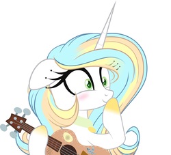 Size: 6425x5830 | Tagged: safe, artist:weekendroses, oc, oc only, absurd resolution, blushing, guitar, simple background, solo, white background