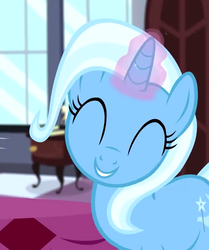 Size: 468x560 | Tagged: safe, screencap, trixie, pony, unicorn, g4, eyes closed, female, glowing horn, horn, mare, smiling, solo