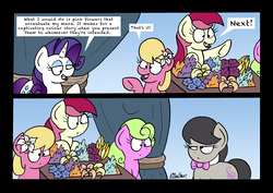Size: 2456x1740 | Tagged: safe, artist:bobthedalek, daisy, flower wishes, lily, lily valley, octavia melody, rarity, roseluck, earth pony, pony, unicorn, g4, it isn't the mane thing about you, comic, dialogue, female, flower, flower trio, lidded eyes, mare, octavia is not amused, smiling, unamused