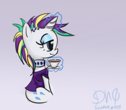 Size: 783x688 | Tagged: safe, artist:dn0, derpibooru exclusive, rarity, pony, unicorn, g4, it isn't the mane thing about you, alternate hairstyle, cup, female, lidded eyes, mare, punk, raripunk, saucer, simple background, sitting, solo, teacup