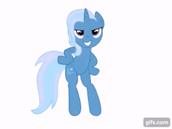Size: 480x360 | Tagged: safe, trixie, pony, unicorn, g4, animated, bipedal, female, gif, grin, looking at you, simple background, smiling, white background