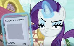 Size: 1090x675 | Tagged: safe, screencap, rarity, pony, unicorn, g4, it isn't the mane thing about you, derp, discovery family logo, faic, female, mare, pouting, rarity is not amused, solo, unamused