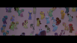 Size: 800x450 | Tagged: safe, screencap, bell perin, blueberry taffy, chocolate apple, derpy hooves, millie, pastel prancer, pumpkin cake, songbird serenade, earth pony, pegasus, pony, unicorn, g4, my little pony: the movie, animated, background pony, background pony audience, female, flying, gif, male, mare, rainbow (song), stallion, unnamed character, unnamed pony