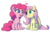 Size: 1500x1000 | Tagged: safe, artist:tralalayla, fluttershy, pinkie pie, pony, g4, beanbrows, eyebrows, female, heart, lesbian, looking at each other, ship:flutterpie, shipping, simple background, sitting, smiling, tongue out, transparent background