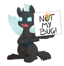 Size: 1304x1331 | Tagged: safe, artist:senaelik, thorax, changedling, changeling, g4, king thorax, male, not my bug, sign, simple background, solo, transparent background