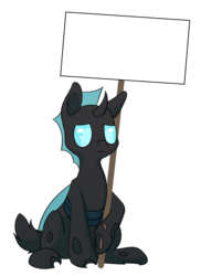 Size: 4921x6763 | Tagged: safe, artist:senaelik, changeling, absurd resolution, exploitable, sign, simple background, sitting, solo, transparent background