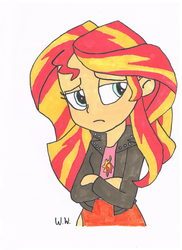 Size: 1700x2338 | Tagged: safe, artist:artofmagicpoland, sunset shimmer, equestria girls, g4, female, sad, solo, sunsad shimmer, traditional art