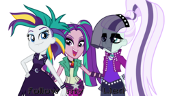 Size: 5984x3376 | Tagged: artist needed, safe, artist:punzil504, artist:thecheeseburger, edit, aria blaze, coloratura, rarity, equestria girls, g4, it isn't the mane thing about you, alternate hairstyle, countess coloratura, eyeshadow, female, makeup, pun, raripunk, simple background, trio, trio female, white background