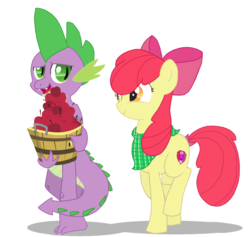 Size: 1365x1292 | Tagged: safe, artist:dsfranch, apple bloom, spike, dragon, pony, g4, apple, female, food, male, older, older apple bloom, older spike, ship:spikebloom, shipping, straight