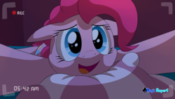 Size: 2560x1440 | Tagged: safe, artist:rupert, pinkie pie, earth pony, pony, series:30 dayz of pinks, g4, bed, camera shot, cute, diapinkes, female, looking at you, mare, pillow, solo, tired