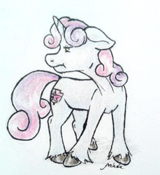 Size: 1920x2100 | Tagged: safe, artist:azkre, sweetie belle, pony, unicorn, g4, female, grumpy, solo, traditional art