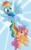 Size: 1200x1920 | Tagged: safe, artist:theroyalprincesses, rainbow dash, scootaloo, pegasus, pony, g4, cute, cutealoo, dashabetes, female, filly, flying, mare, multicolored hair, scootaloo can fly, scootalove, smiling