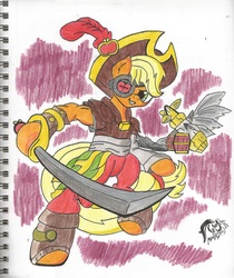 Size: 1920x2288 | Tagged: safe, artist:radiancebreaker, applejack, earth pony, pony, g4, my little pony: the movie, female, pirate applejack, solo, sword, traditional art, weapon