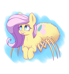 Size: 1500x1600 | Tagged: safe, artist:heir-of-rick, fluttershy, monster pony, original species, spiderpony, g4, cute, fangs, female, gift art, shyabetes, solo, species swap, spidershy