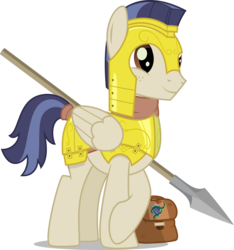 Size: 4688x5000 | Tagged: safe, artist:xenoneal, oc, oc only, oc:ivory thimble, pegasus, pony, absurd resolution, armor, male, saddle bag, simple background, solo, spear, stallion, transparent background, weapon