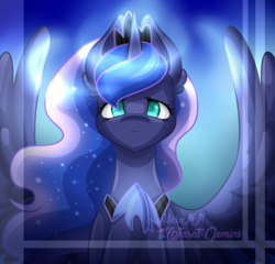 Size: 1024x981 | Tagged: safe, artist:wasatgemini, princess luna, alicorn, pony, g4, bust, female, portrait, solo, spread wings, wings