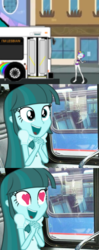 Size: 430x1091 | Tagged: safe, derpibooru exclusive, rarity, oc, oc:peppermint freshener, equestria girls, g4, it isn't the mane thing about you, my little pony equestria girls, alternate hairstyle, big mint (bus), bikini, bus, clothes, comic, equestria girls-ified, implied lesbian, new flyer c40lf, punk, raripunk, recolor, swimsuit, two-piece swimsuit