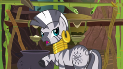 Size: 1280x720 | Tagged: safe, screencap, zecora, zebra, g4, it isn't the mane thing about you, butt, female, plot, solo