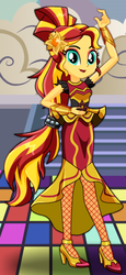 Size: 231x503 | Tagged: safe, artist:glittertiara, sunset shimmer, dance magic, equestria girls, equestria girls specials, g4, alternate hairstyle, clothes, dancing, dress, female, fishnet stockings, flamenco dress, high heels, looking at you, shoes, smiling, solo, starsue, sunset shimmer flamenco dress