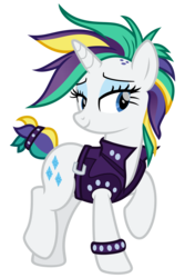 Size: 2000x3000 | Tagged: safe, artist:cheezedoodle96, rarity, pony, unicorn, g4, it isn't the mane thing about you, .svg available, alternate hairstyle, bracelet, clothes, female, high res, jacket, jewelry, lidded eyes, mare, mohawk, punk, raised hoof, raised leg, raripunk, simple background, solo, svg, transparent background, vector