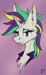 Size: 1767x2880 | Tagged: dead source, safe, artist:php122, rarity, pony, unicorn, g4, it isn't the mane thing about you, alternate hairstyle, bust, clothes, eyeliner, female, jacket, makeup, mare, piercing, portrait, punk, raripunk, solo, tongue out, tongue piercing