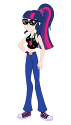 Size: 1808x3173 | Tagged: safe, artist:edcom02, artist:jmkplover, sci-twi, twilight sparkle, human, equestria girls, g4, belly button, converse, female, glasses, midriff, ponytail, shoes, sneakers, solo