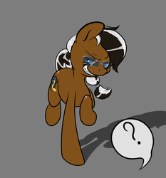 Size: 2000x2142 | Tagged: safe, artist:anonopony, artist:tai kai, oc, oc only, oc:mortarboard, oc:winterlight, earth pony, pony, first person view, gray background, high res, incoming prank, male, offscreen character, pov, question mark, sequence, simple background, smiling, smirk, solo, stallion