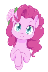 Size: 500x744 | Tagged: safe, artist:dstears, pinkie pie, earth pony, pony, g4, beautiful, bust, c:, colored pupils, cute, diapinkes, female, flower, flower in hair, head tilt, hooves to the chest, looking at you, mare, simple background, smiling, solo, sweet dreams fuel, weapons-grade cute, white background