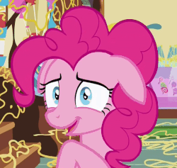 Size: 594x562 | Tagged: safe, screencap, pinkie pie, earth pony, pony, g4, it isn't the mane thing about you, season 7, animated, female, floppy ears, gif, laughing, mare, solo, sugarcube corner