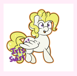 Size: 1024x1012 | Tagged: safe, artist:magiccat2122, surprise, pegasus, pony, g1, female, mare, open mouth, open smile, outline, purple eyes, simple background, smiling, solo, tail, transparent background, wings, yellow mane, yellow tail