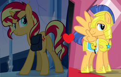 Size: 1684x1076 | Tagged: safe, edit, edited screencap, screencap, flash sentry, sunset shimmer, equestria girls, g4, my little pony equestria girls, female, male, ship:flashimmer, shipping, shipping domino, straight